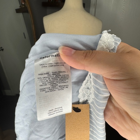 Reformation Blue Striped Lace Trim Blouse - Picture 6 of 6